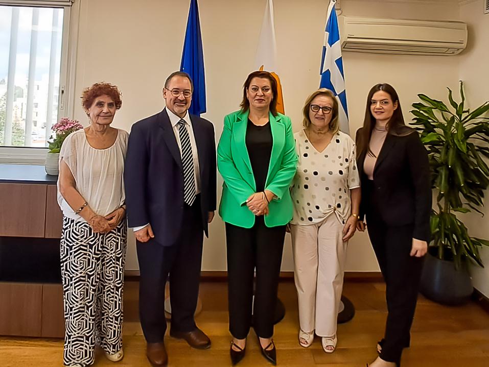 Photo of Cyprus Third Age Observatory representatives (3 people) with the Cypriot minister of education, sports and youth